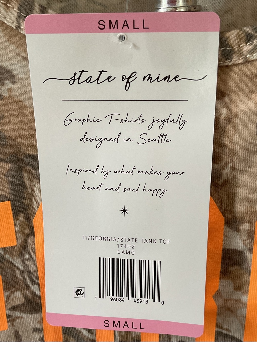 State of Mind Brown Camo Tank with Orange GEORGIA Print - Picture 3 of 6